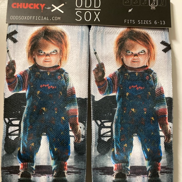 Odd Sox Chucky Hi I’m Chucky Wanna Play Crew Novelty Socks Halloween Childs Play - Picture 3 of 10